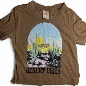 Self Esteem Desert Vibes Cropped Graphic Baby Tee - Boho Cactus Sunset